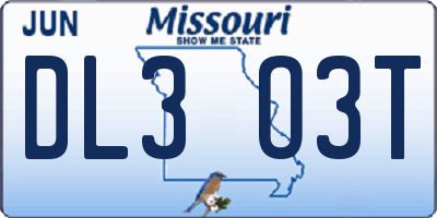 MO license plate DL3O3T
