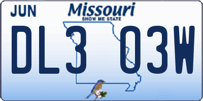 MO license plate DL3O3W