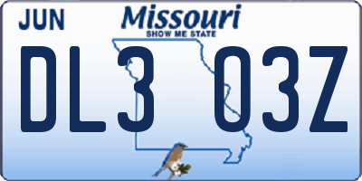 MO license plate DL3O3Z