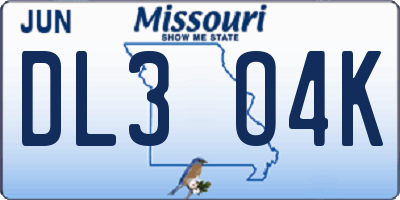 MO license plate DL3O4K