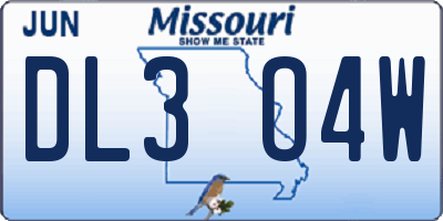 MO license plate DL3O4W