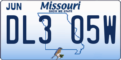 MO license plate DL3O5W