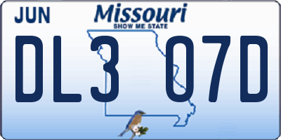 MO license plate DL3O7D