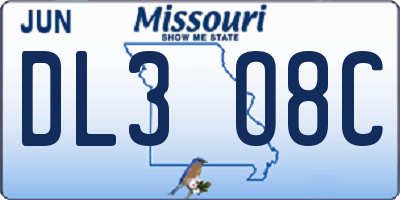 MO license plate DL3O8C
