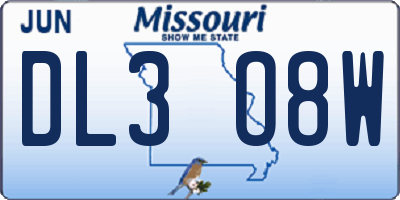 MO license plate DL3O8W
