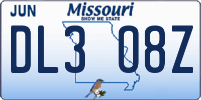 MO license plate DL3O8Z