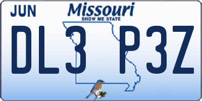 MO license plate DL3P3Z