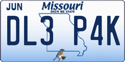 MO license plate DL3P4K