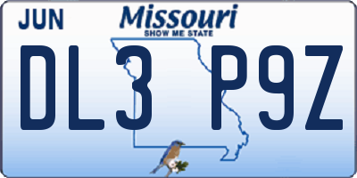 MO license plate DL3P9Z
