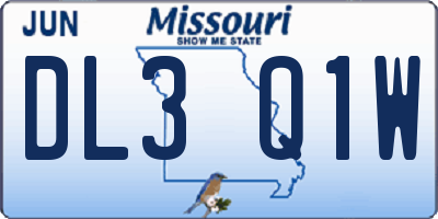 MO license plate DL3Q1W