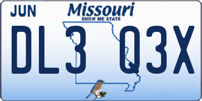 MO license plate DL3Q3X