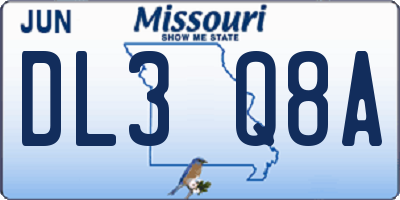 MO license plate DL3Q8A