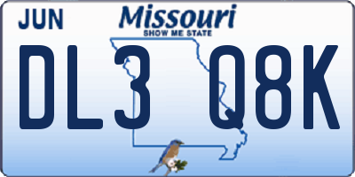 MO license plate DL3Q8K