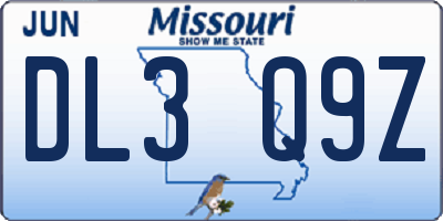 MO license plate DL3Q9Z