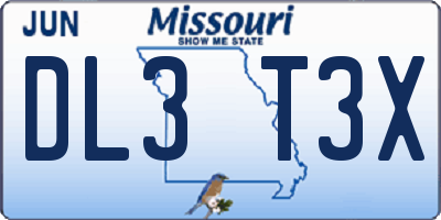 MO license plate DL3T3X