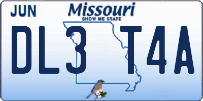 MO license plate DL3T4A