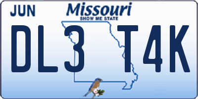 MO license plate DL3T4K