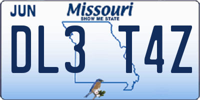 MO license plate DL3T4Z