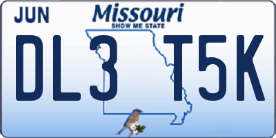 MO license plate DL3T5K