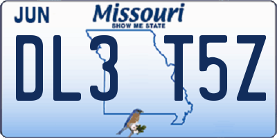MO license plate DL3T5Z