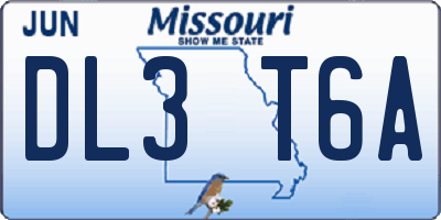 MO license plate DL3T6A