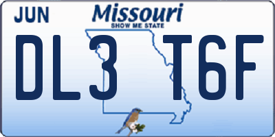 MO license plate DL3T6F