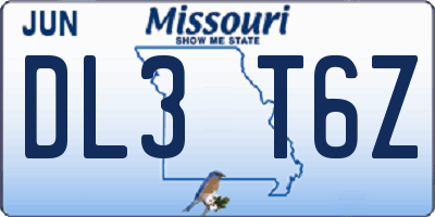 MO license plate DL3T6Z