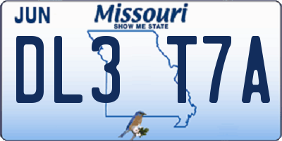 MO license plate DL3T7A