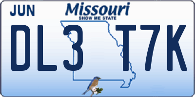 MO license plate DL3T7K