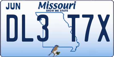 MO license plate DL3T7X