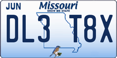 MO license plate DL3T8X
