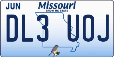 MO license plate DL3U0J