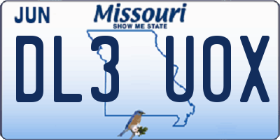 MO license plate DL3U0X