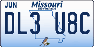 MO license plate DL3U8C