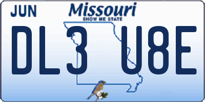 MO license plate DL3U8E