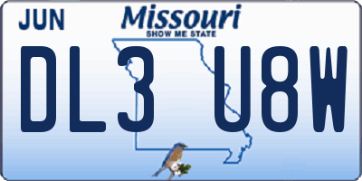 MO license plate DL3U8W