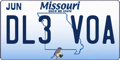 MO license plate DL3V0A