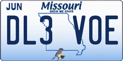 MO license plate DL3V0E