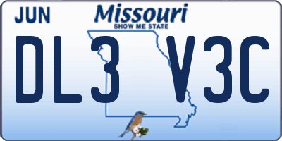 MO license plate DL3V3C