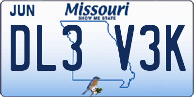 MO license plate DL3V3K