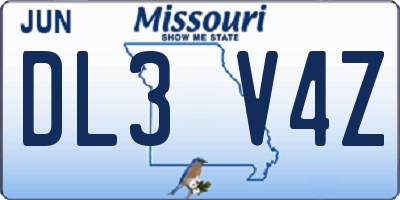 MO license plate DL3V4Z