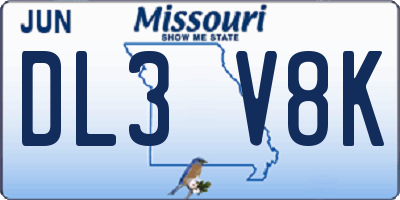 MO license plate DL3V8K