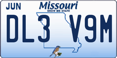 MO license plate DL3V9M