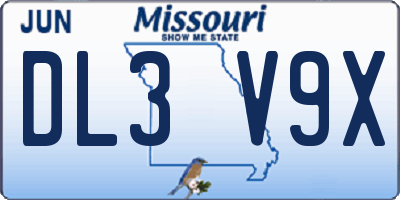 MO license plate DL3V9X