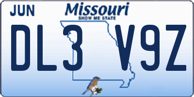 MO license plate DL3V9Z