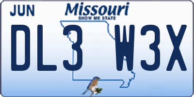 MO license plate DL3W3X