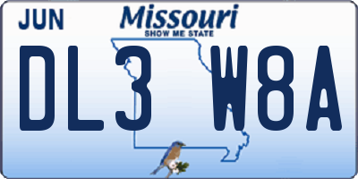 MO license plate DL3W8A
