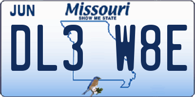 MO license plate DL3W8E