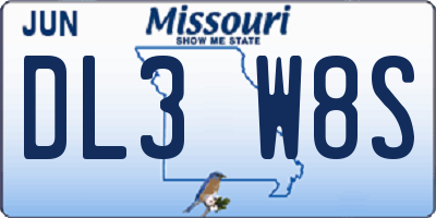 MO license plate DL3W8S