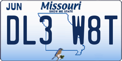MO license plate DL3W8T